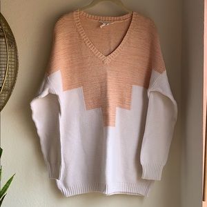 Peach and cream color block sweater